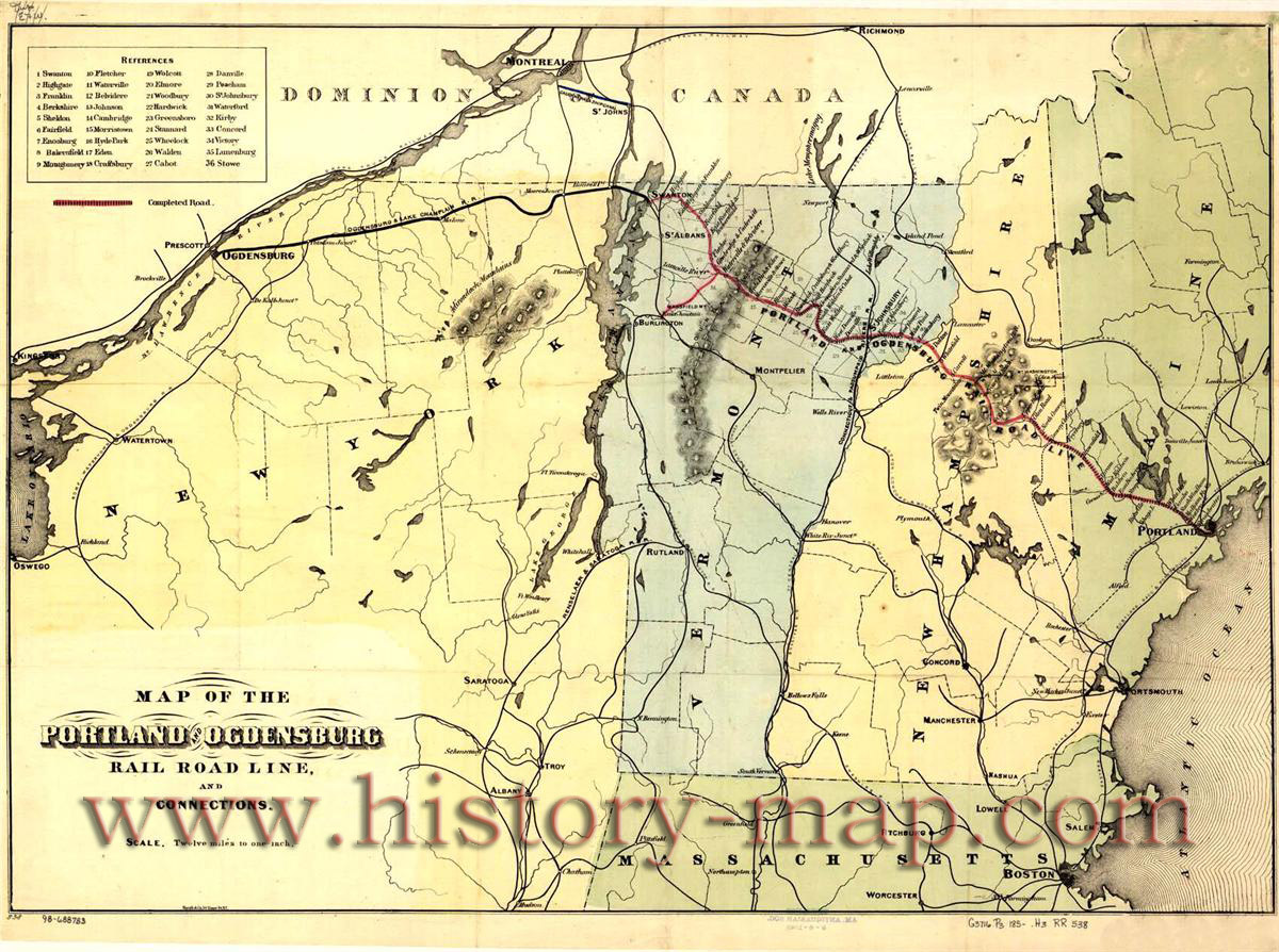 Portland and Ogdensburg Railroad Line Map